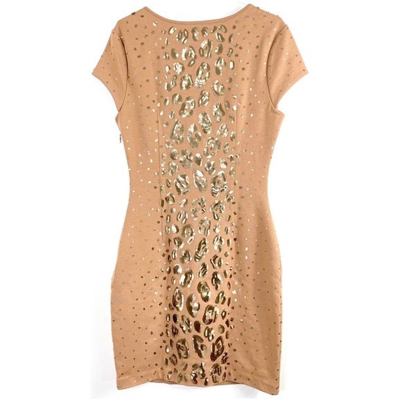 Bcbg Maxazria Leopard Spangles Jersey Stretch Bodycon Dress Camel Tan Size S - Picture 4 of 9